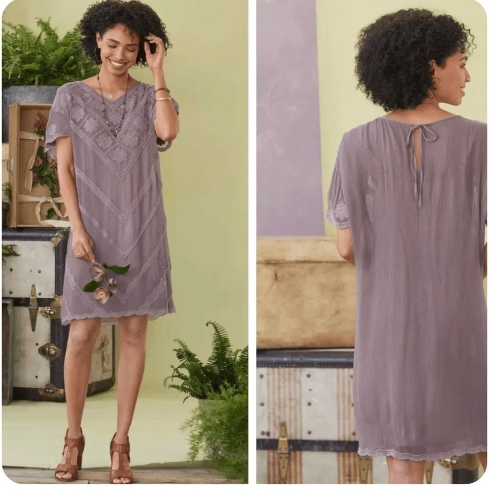 Sundance Boho Embroidered Dress Size Small S Purple Lace Cupro Lined Romantic
